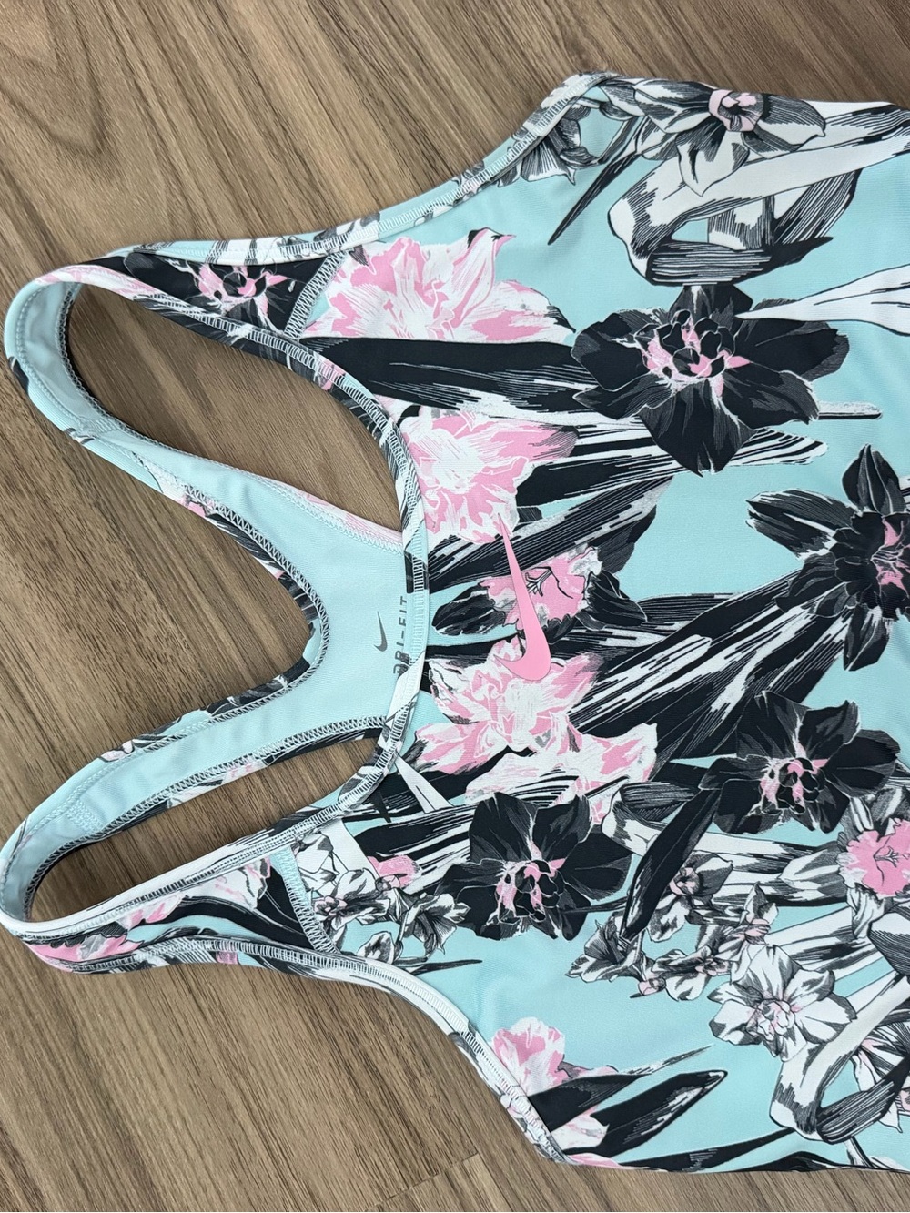 Nike Girls' Mint Floral Racerback One-Piece Swimsuit with Pink Accents